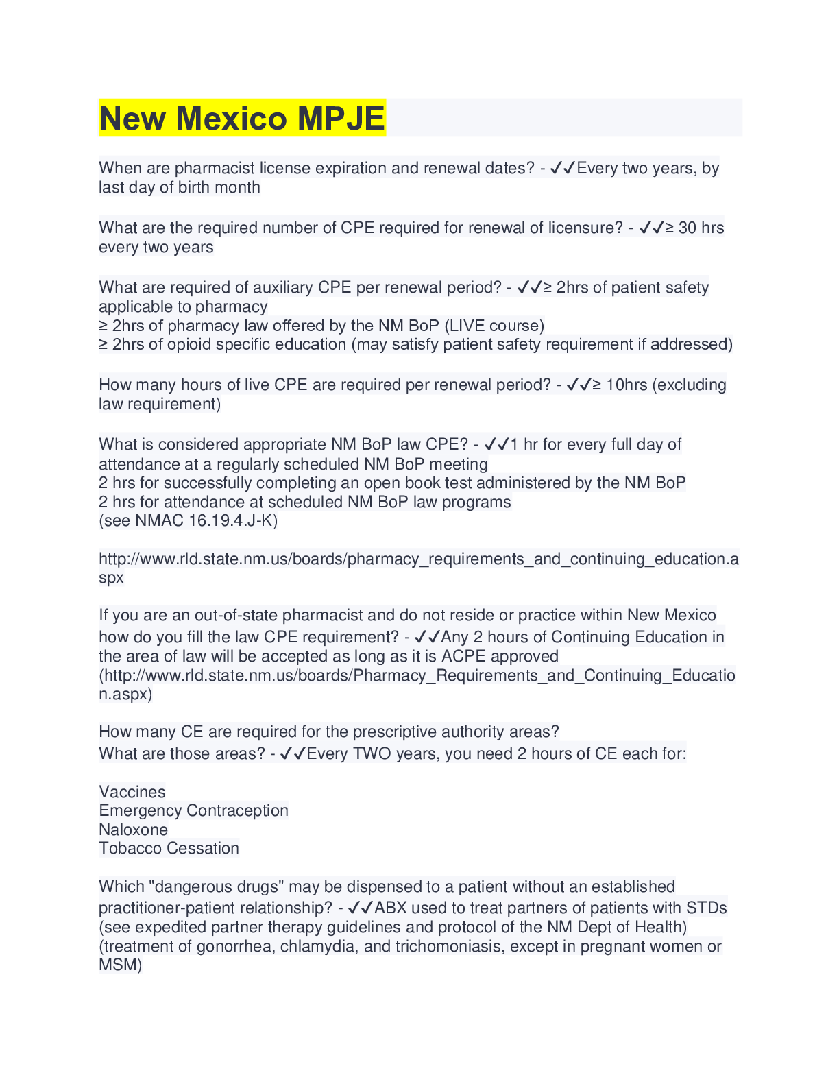 Preview image for New Mexico MPJE(questions&answers)